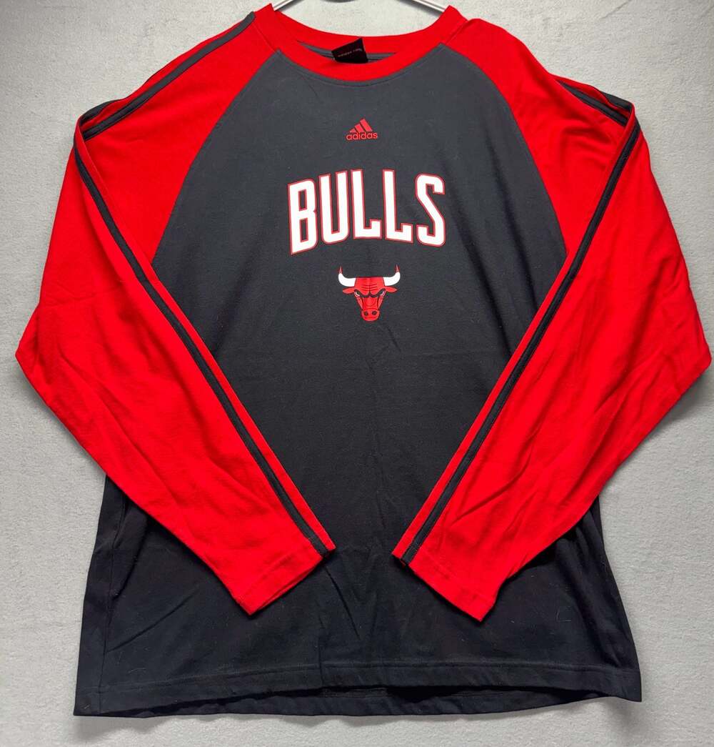 Adidas NBA Chicago Bulls Long Sleeve Shooting Shirt Black Red Size L